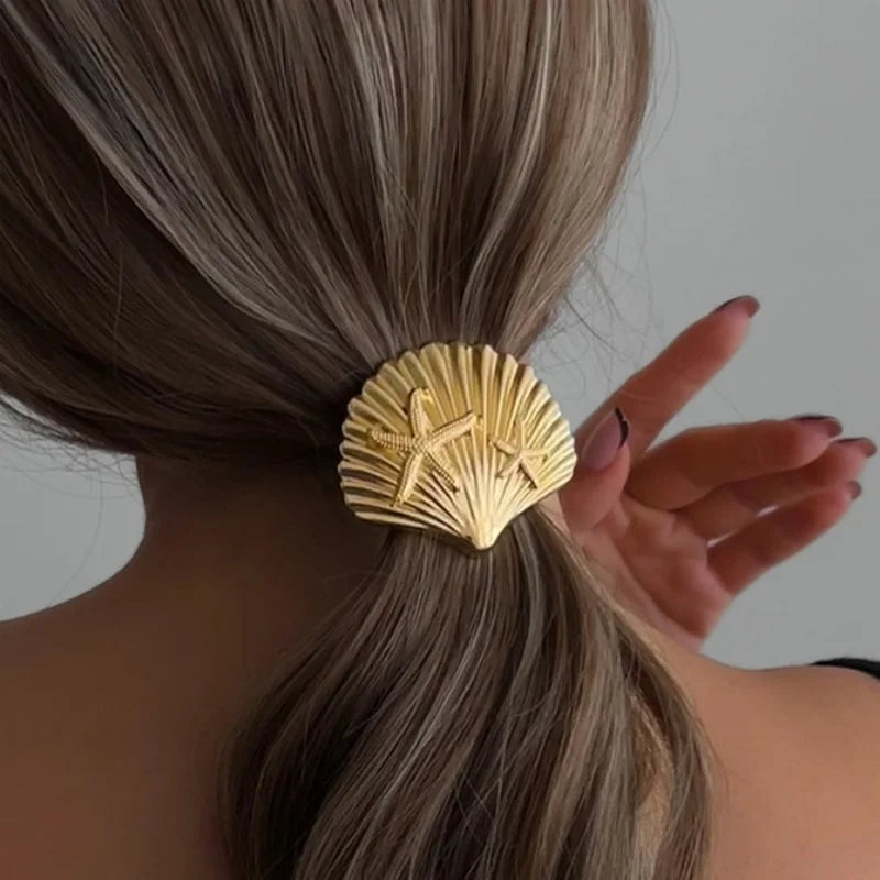Chouchous en métal à motif coquillage et étoile de mer, accessoires pour cheveux simples et élégants.