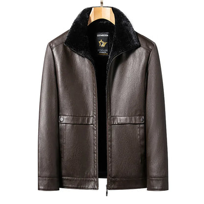 Veste super classe en cuir naturel haut de gamme pour hommes, automne et hiver, col en fourrure d'agneau, vêtements d'affaires décontractés