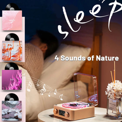 Veilleuse rétro en forme de tourne-disque avec haut-parleur Bluetooth et bruit blanc pour favoriser le sommeil, lumière d'ambiance RGB pour une chambre relaxante ou une chambre d'enfant d'ado, ambiance musicale