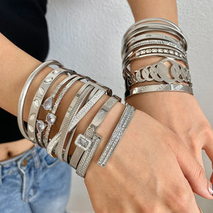 Bracelets tendance GoldGirly en acier inoxydable avec strass et zircone cubique pour femmes, couleur argent, bijoux
