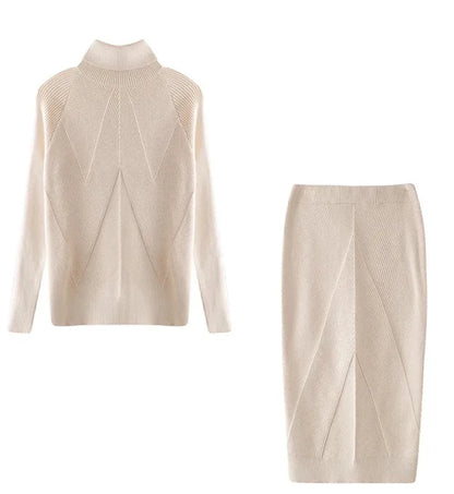 Pull à col roulé et jupe slim pour femme, ensemble deux pièces, lainage