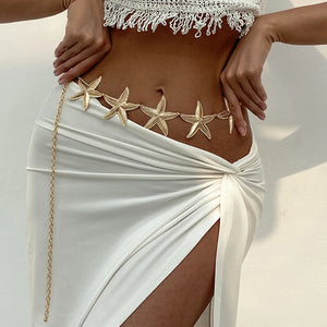 Ceinture, chaîne de taille et de ventre en forme d'étoile de mer dorée pour femme, accessoire de mode, sexy, pour l'été et la plage
