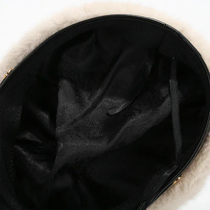 Béret vintage en fourrure douce pour femme, chapeau d'artiste polyvalent et luxueux pour fille, tient chaud en hiver, casquette octogonale à large bord rigide, bonnet mode