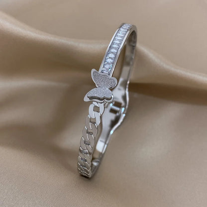 Bracelets tendance GoldGirly en acier inoxydable avec strass et zircone cubique pour femmes, couleur argent, bijoux