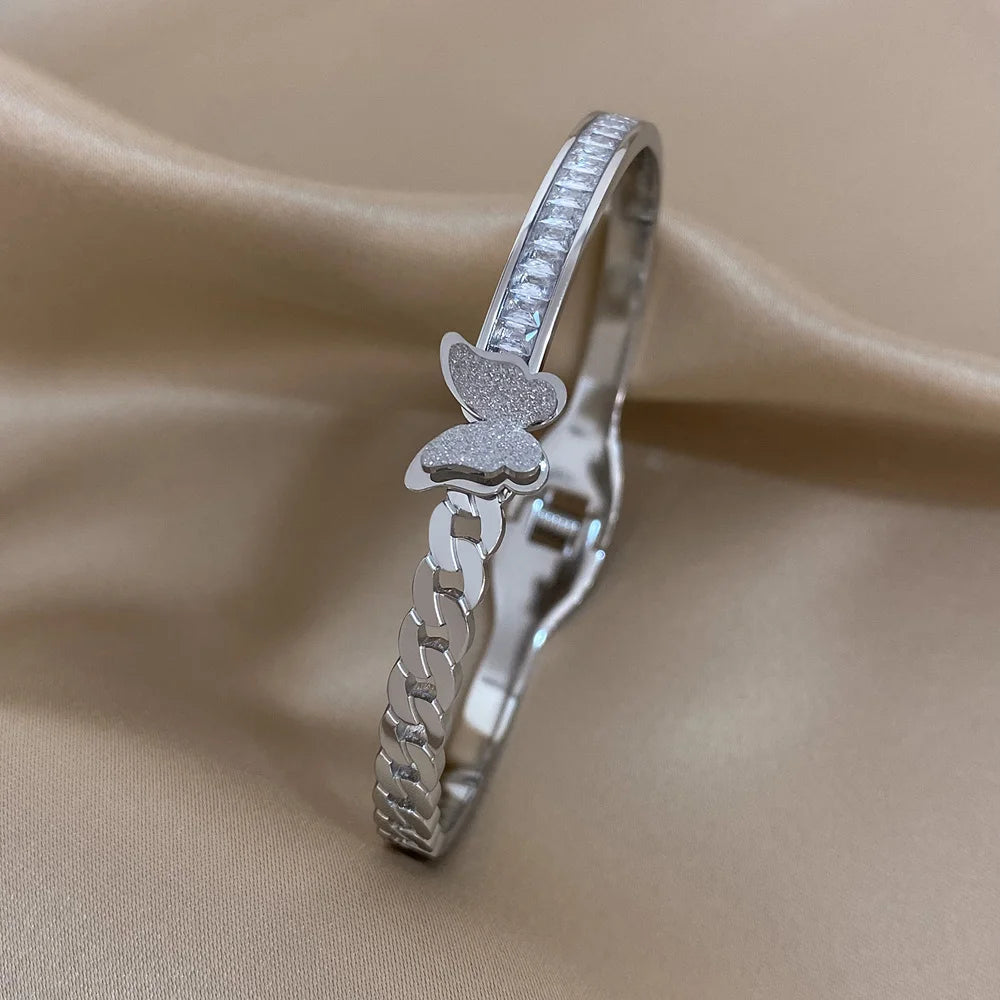 Bracelets tendance GoldGirly en acier inoxydable avec strass et zircone cubique pour femmes, couleur argent, bijoux