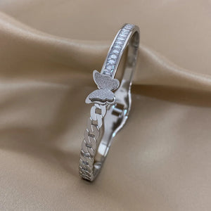 Bracelets tendance GoldGirly en acier inoxydable avec strass et zircone cubique pour femmes, couleur argent, bijoux