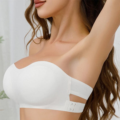 Soutien-gorge push-up sexy sans bretelles rembourré et amovible, sans coutures, en soie glacée, invisible, dos nu, antidérapant, épaules dénudées