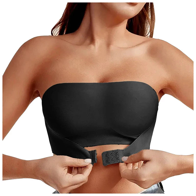 Soutien-gorge push-up sexy sans bretelles rembourré et amovible, sans coutures, en soie glacée, invisible, dos nu, antidérapant, épaules dénudées