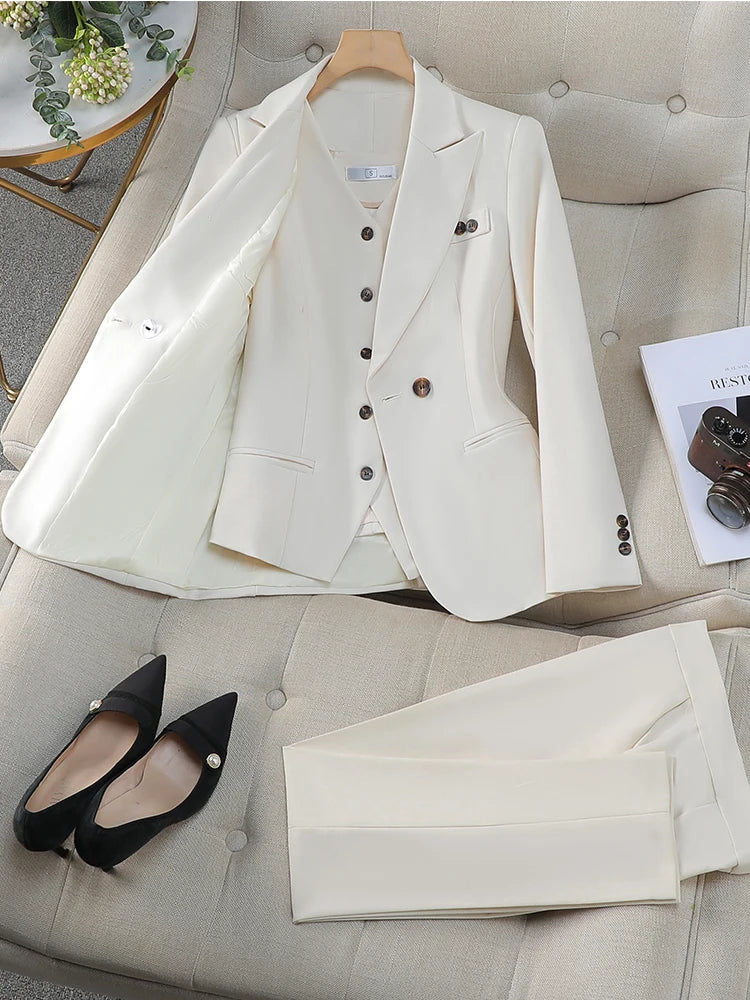 Ensemble blazer,pantalon et gilet sans manches pour femme d'affaires contient 3 pièces