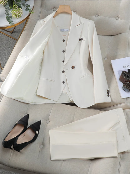 Ensemble blazer,pantalon et gilet sans manches pour femme d'affaires contient 3 pièces