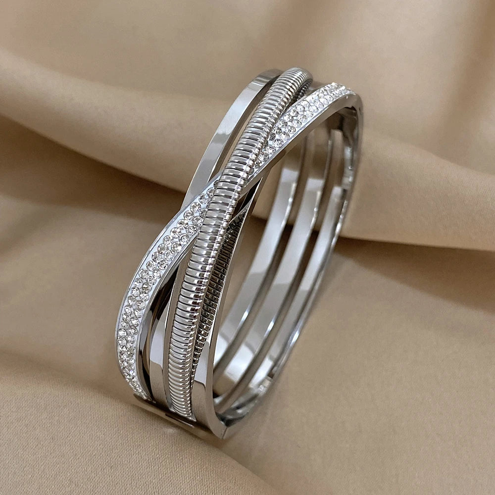 Bracelets tendance GoldGirly en acier inoxydable avec strass et zircone cubique pour femmes, couleur argent, bijoux