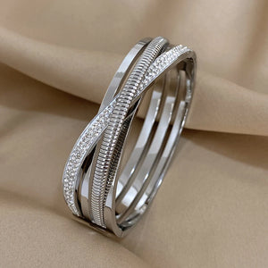 Bracelets tendance GoldGirly en acier inoxydable avec strass et zircone cubique pour femmes, couleur argent, bijoux