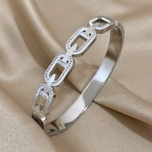 Bracelets tendance GoldGirly en acier inoxydable avec strass et zircone cubique pour femmes, couleur argent, bijoux
