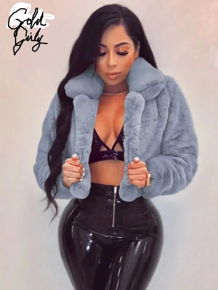 Veste courte en fausse fourrure pour femmes, blouson doux à revers, manches longues, ouvert, vêtements d'extérieur confortable, Streetwear,