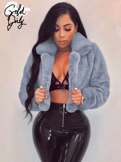 Veste courte en fausse fourrure pour femmes, blouson doux à revers, manches longues, ouvert, vêtements d'extérieur confortable, Streetwear,