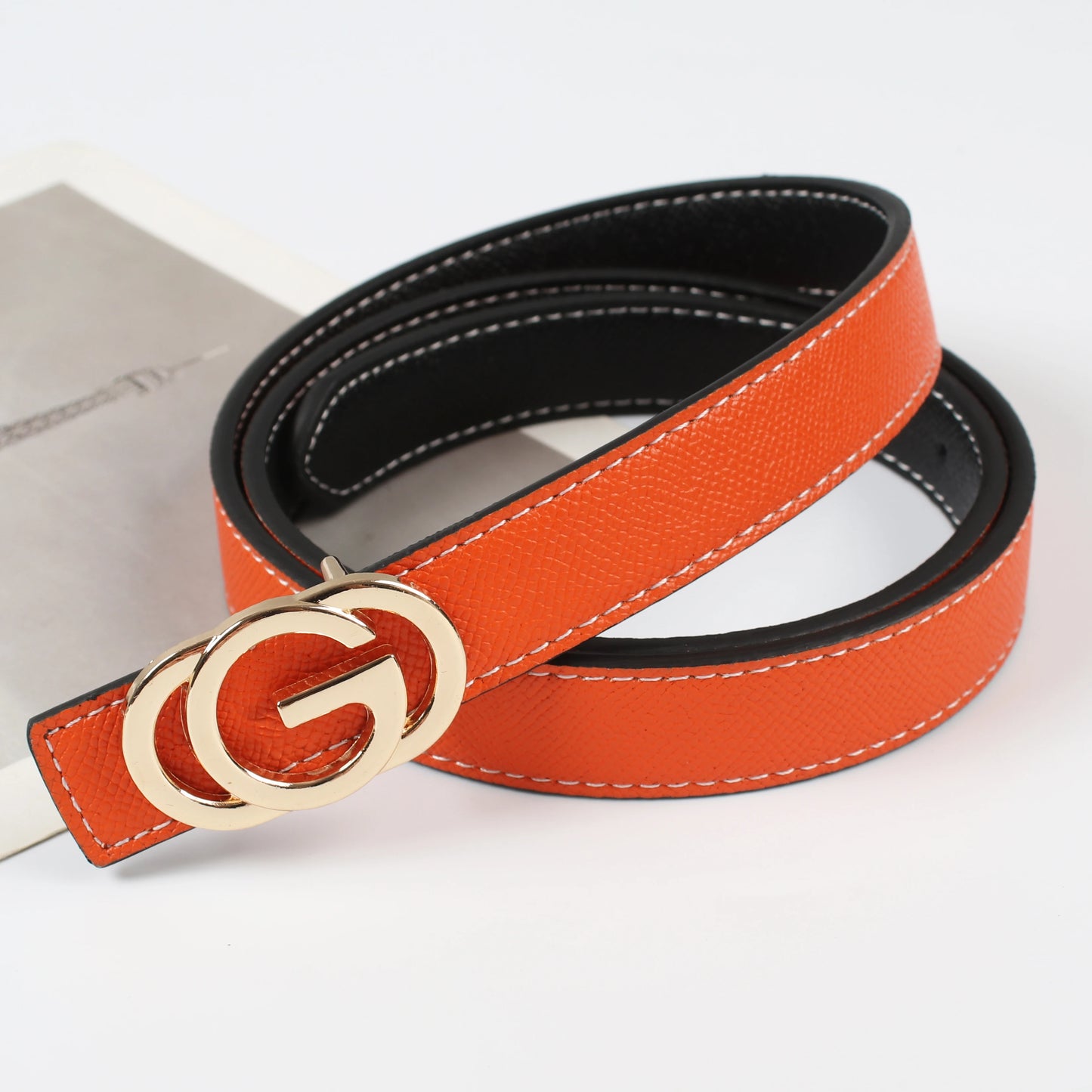 Ceinture réversible pour femme, boucle lisse, cuir véritable de haute qualité, 2,3 cm, tendance et polyvalente.