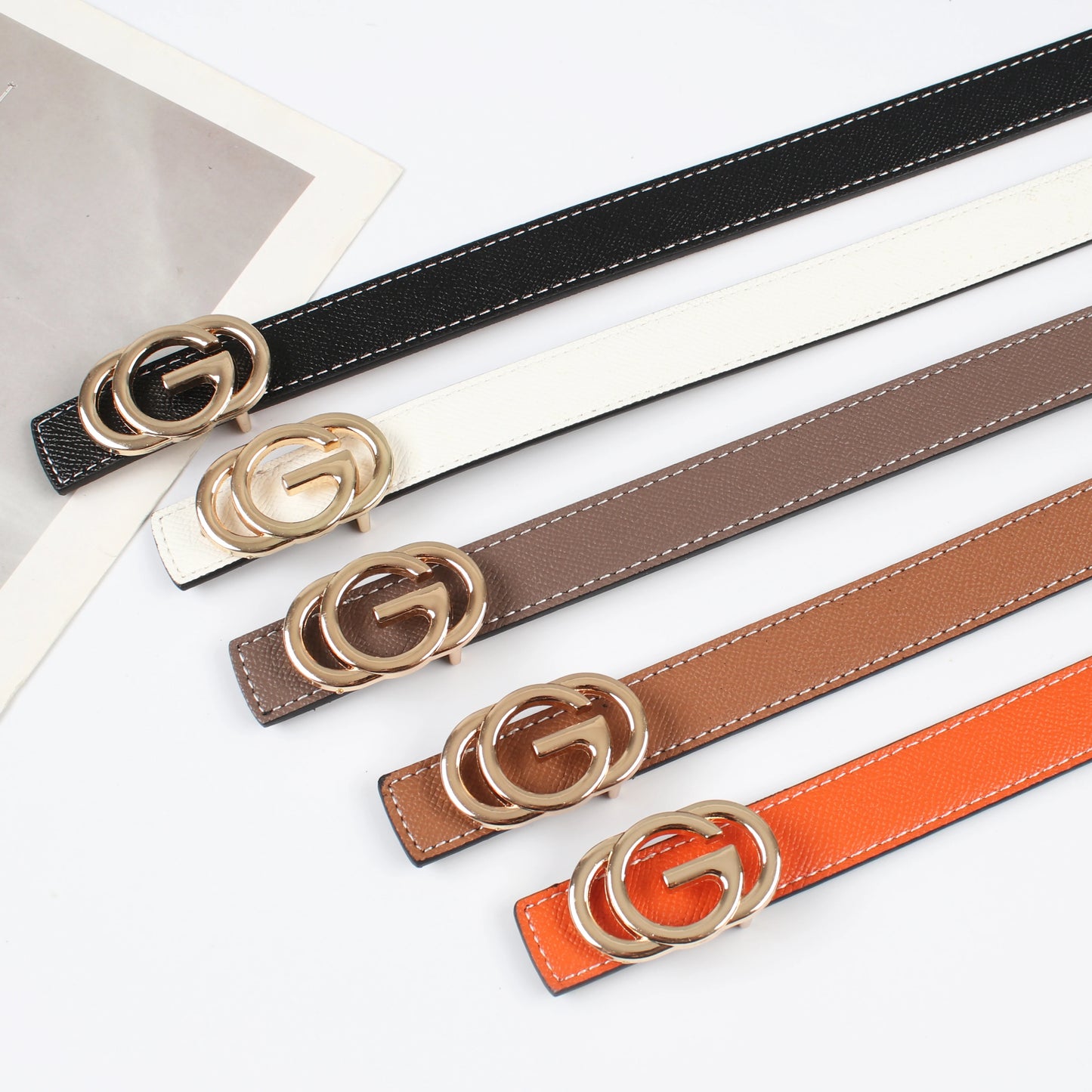 Ceinture réversible pour femme, boucle lisse, cuir véritable de haute qualité, 2,3 cm, tendance et polyvalente.