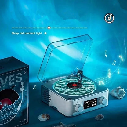 Veilleuse rétro en forme de tourne-disque avec haut-parleur Bluetooth et bruit blanc pour favoriser le sommeil, lumière d'ambiance RGB pour une chambre relaxante ou une chambre d'enfant d'ado, ambiance musicale