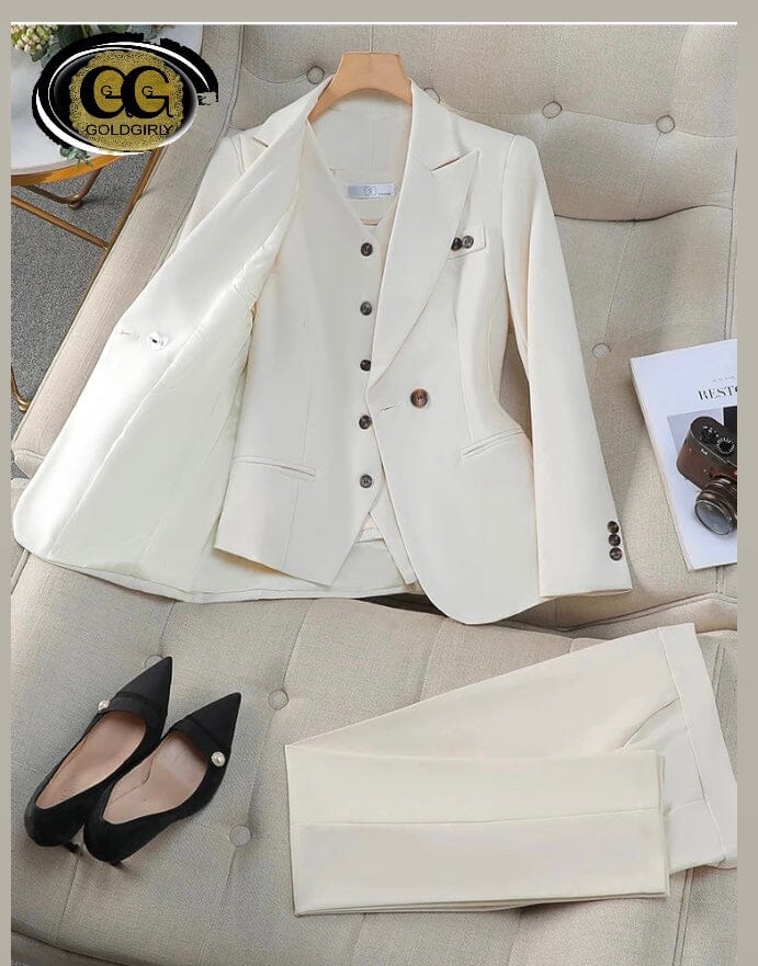 Ensemble blazer,pantalon et gilet sans manches pour femme d'affaires contient 3 pièces