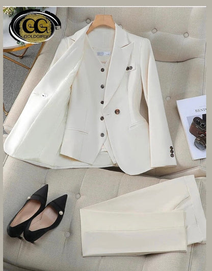 Ensemble blazer,pantalon et gilet sans manches pour femme d'affaires contient 3 pièces