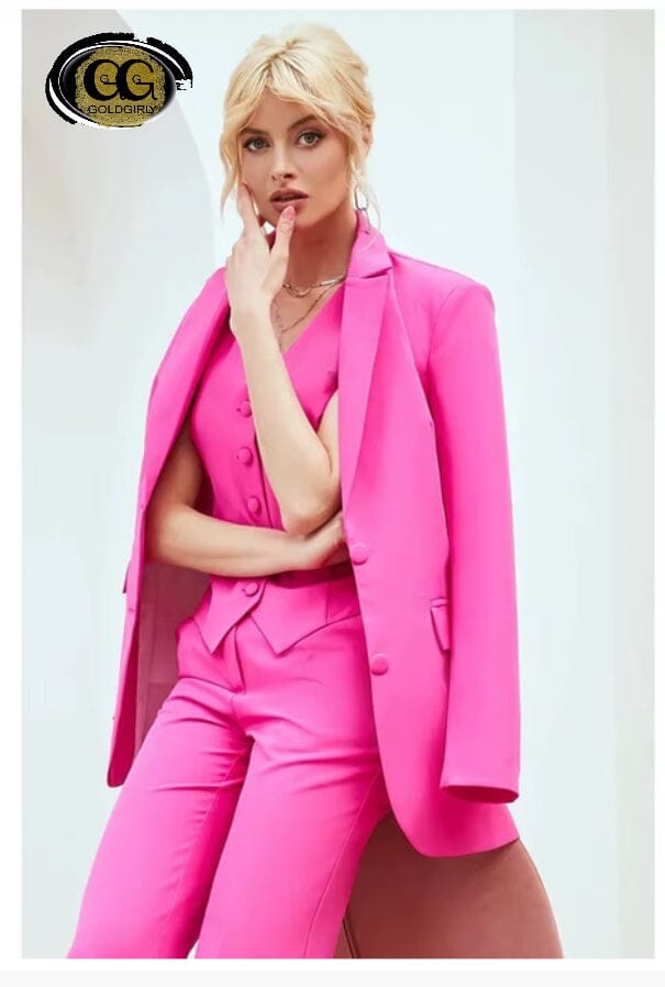 Ensemble 3 pièces : Blazer gilet pantalon, coupe ajustée, simple boutonnage, haute Mode Chic élégante pour femme