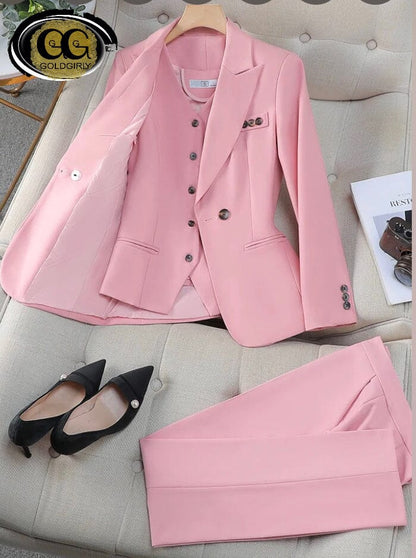 Ensemble blazer,pantalon et gilet sans manches pour femme d'affaires contient 3 pièces