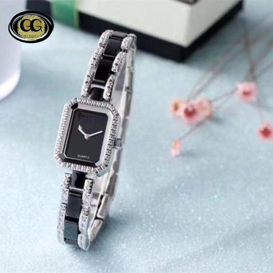 Montre de Luxe bracelet à quartz en céramique- acier et cristal - noir ou blanc