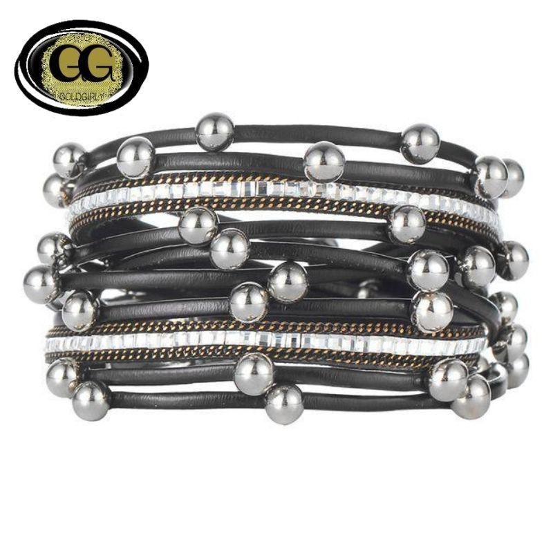 Bracelet Charme Pour Femmes Mode décoré de Perles Multiples Couches En Cuir