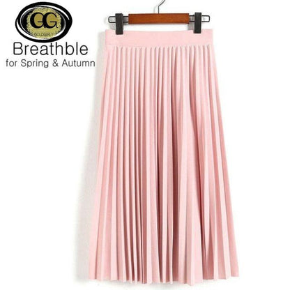 Jupe plissée Mode taille haute élastique -couleurs unie, longueur cheville