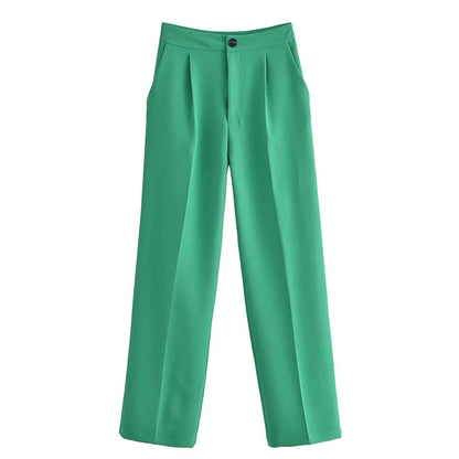 Pantalon stylé à pinces, coupe droite, différentes couleurs-rose-bleu-vert-jaune-orange