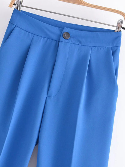 Pantalon stylé à pinces, coupe droite, différentes couleurs-rose-bleu-vert-jaune-orange