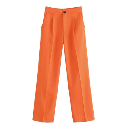 Pantalon stylé à pinces, coupe droite, différentes couleurs-rose-bleu-vert-jaune-orange