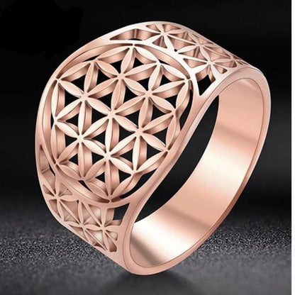 Bague Fleur de Vie Mandala Filigrane Acier Inoxydable