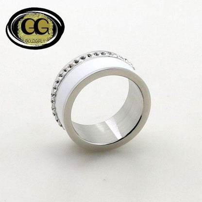 Bague large Luxe Noir ou Blanc Anneaux En Céramique et Acier Inoxydable Mode Promise