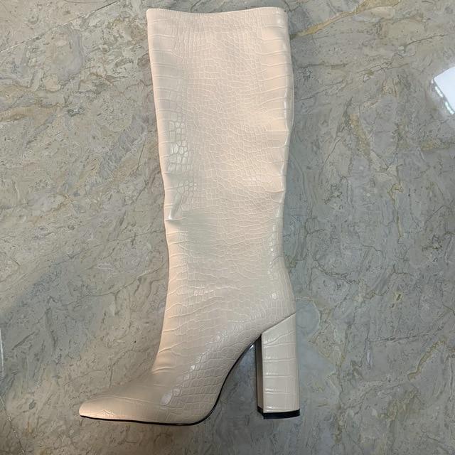 Bottes hauteur genou Automne Similicuir femmes bout pointu à talons hauts carrés taille 34-43