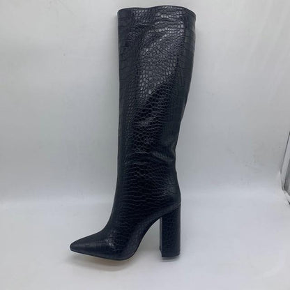 Bottes hauteur genou Automne Similicuir femmes bout pointu à talons hauts carrés taille 34-43