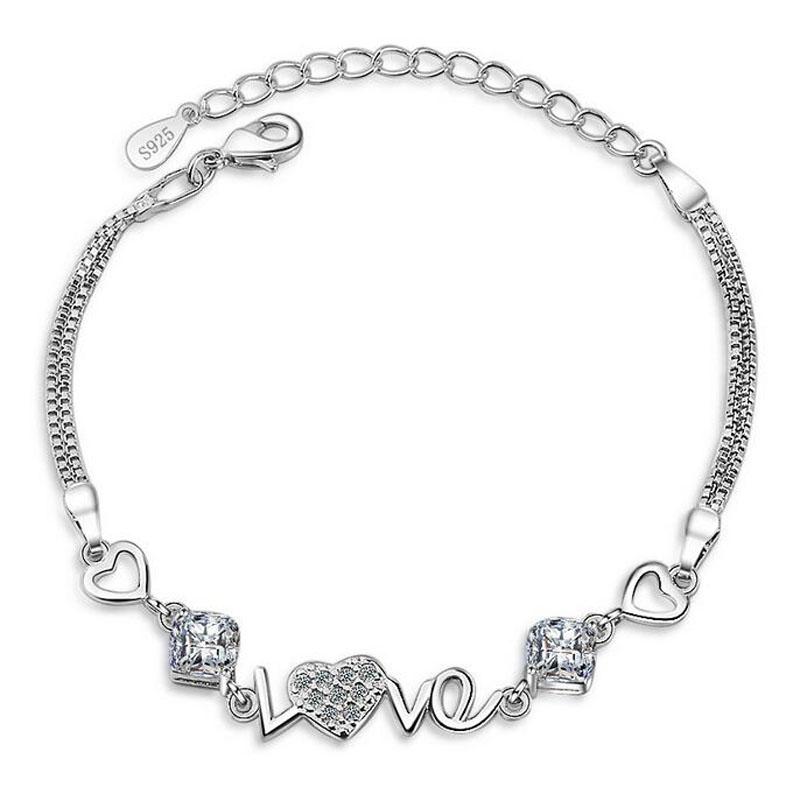 Bracelet Chaînette Mode Simple 925 Argent Blanc Zircon Amour Coeur pour ma chérie