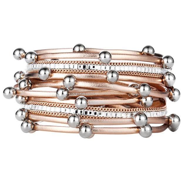 Bracelet Charme Pour Femmes Mode décoré de Perles Multiples Couches En Cuir