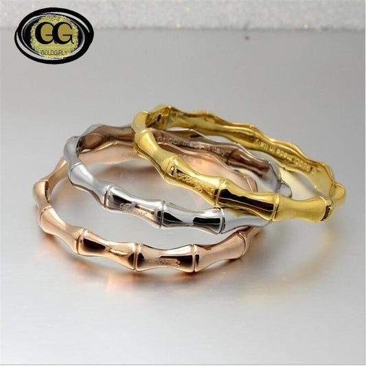 Bracelets effet bambou en acier inoxydable or-silver ou or rose de haute qualité pour femmes