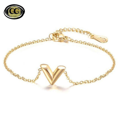 Collier en forme de V lettre pendentif en acier inoxydable couleur or rose or ou argent