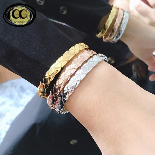 Bracelet classique or jaune -or rose-ou silver en acier inoxydable design croix tressées