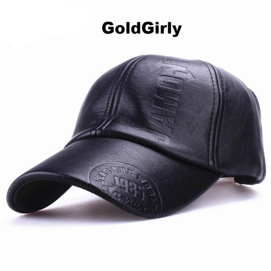 Casquette de haute qualité en cuir noir baseball pour homme ou femme