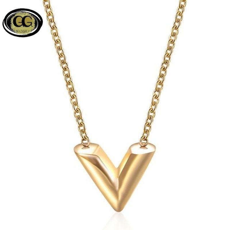 Collier en forme de V lettre pendentif en acier inoxydable couleur or rose or ou argent