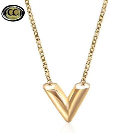 Collier en forme de V lettre pendentif en acier inoxydable couleur or rose or ou argent