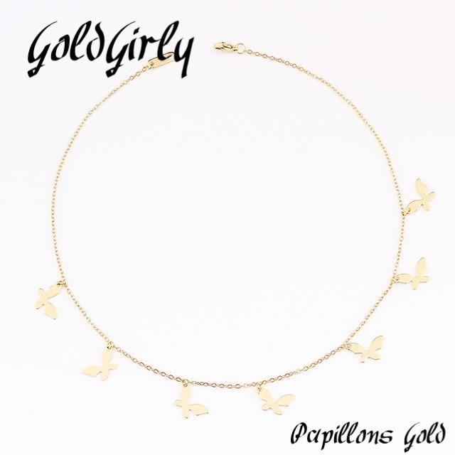 Collier tour du cou en acier inoxydable doré ou silver -rond-étoile-pendentifs Femme chaîne bijoux cadeau