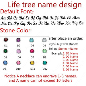 Pendentif personnalisé : L'arbre choisissez jusqu'à 6 prénoms et 6 pierres💎