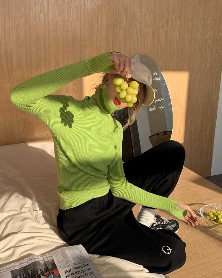 Col roulé pull fin femmes basique haut décontracté doux pull en tricot doux & chaud