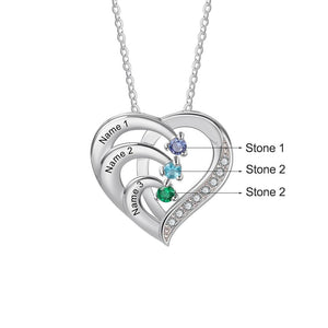 Cœur en argent 925 Sterling entièrement Personnalisable avec le prénom et la pierre de naissance de vos enfants . Idéal cadeau