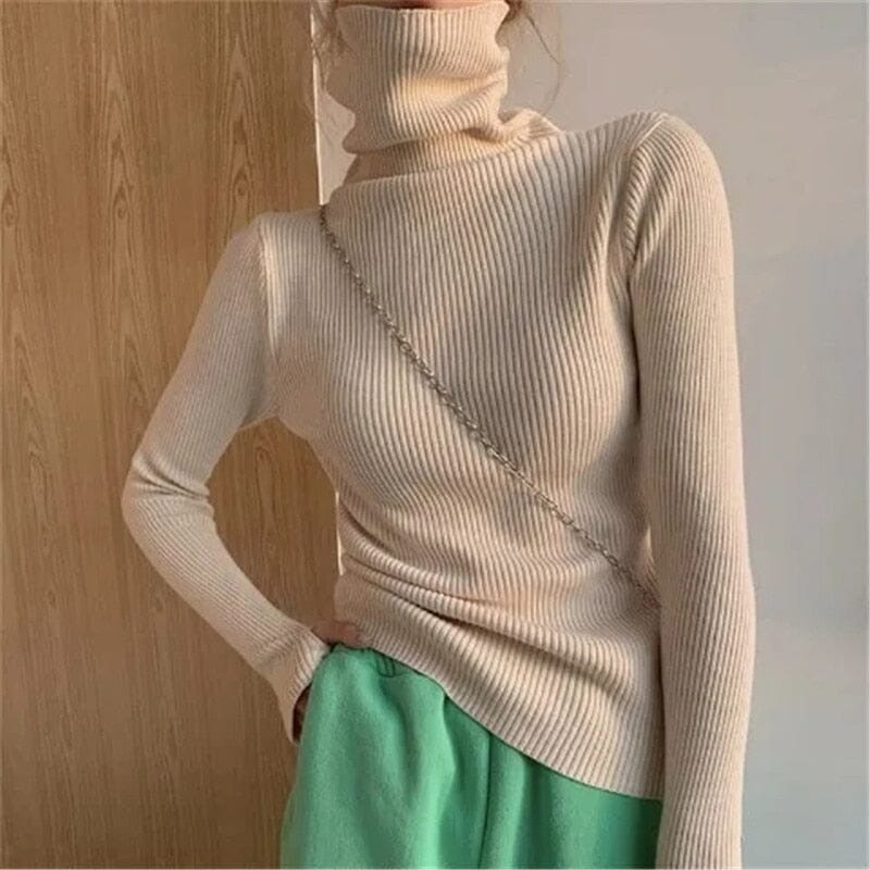 Col roulé pull fin femmes basique haut décontracté doux pull en tricot doux & chaud
