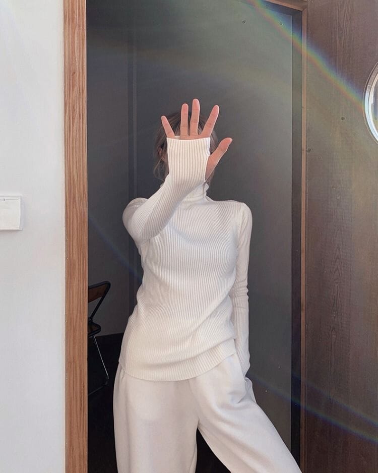 Col roulé pull fin femmes basique haut décontracté doux pull en tricot doux & chaud